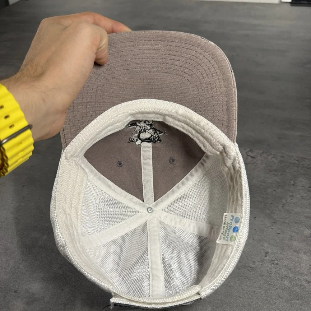 Vintage Pittsburgh Penguins Hat Gray Black Plaid Distressed Mesh Trucker Cap NHL - Picture 7 of 7